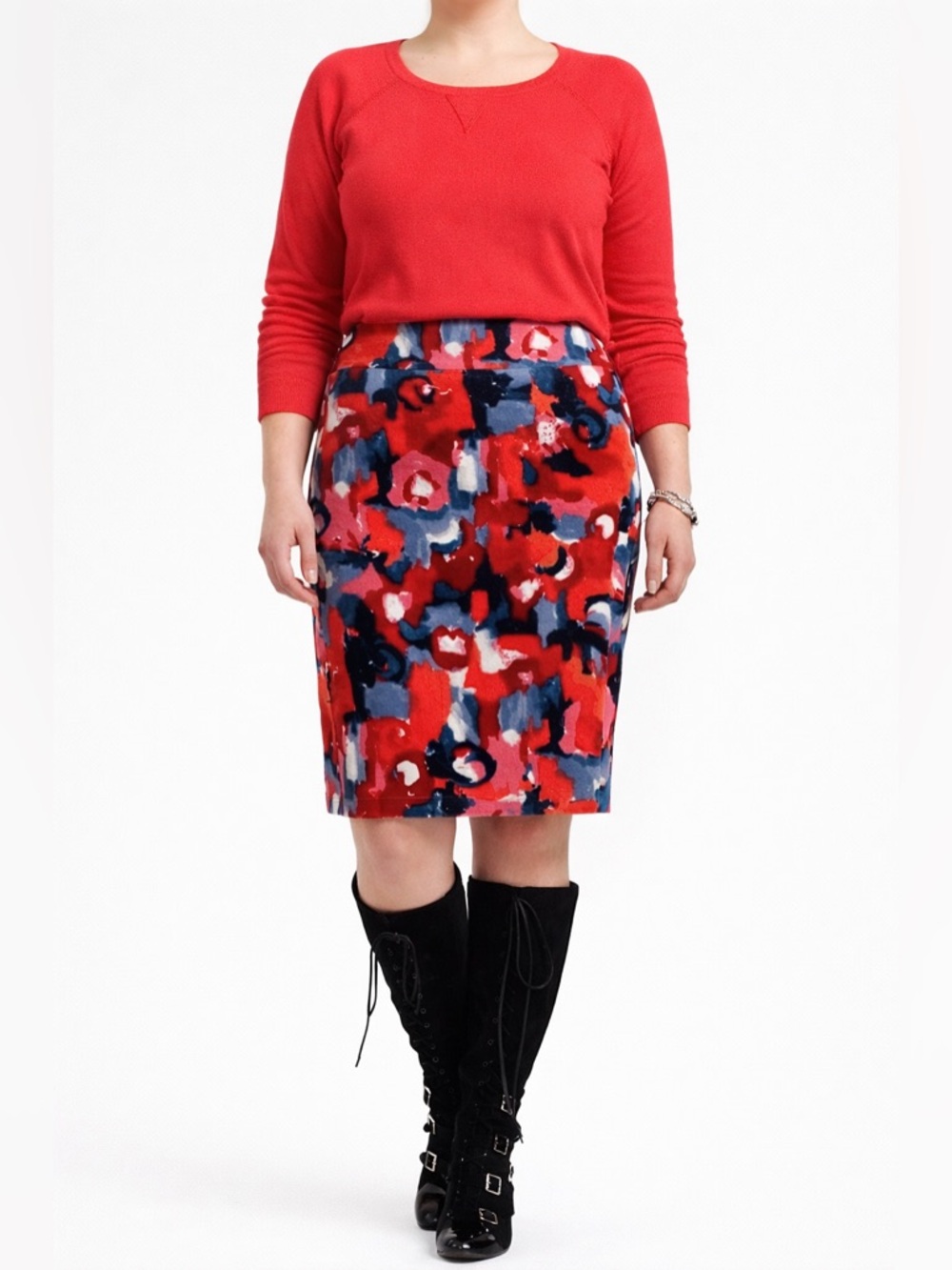 Anthropologie Vanessa Virginia Painterly Abstract Skirt Size 10 Corduroy red